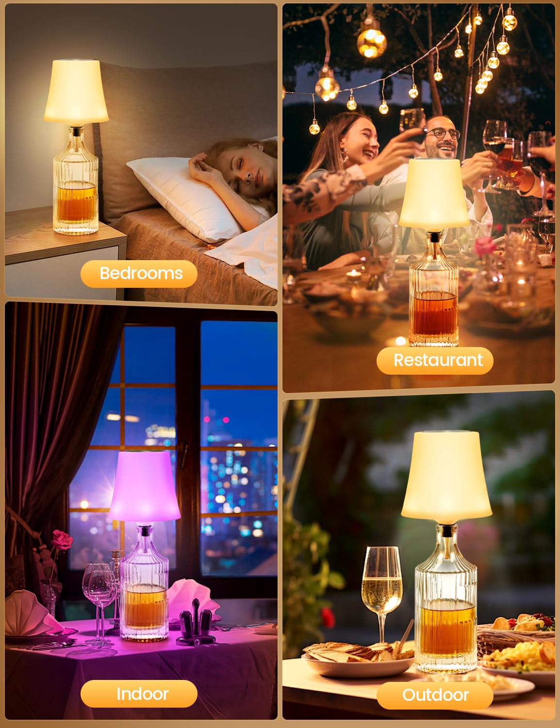 LED Akku Flaschenlampe 2 Stück, IP54 Flaschenlampe Aufsatz LED, 7 Modi Stufenlos Dimmbare Licht, 5200mAh Dimmbar Flaschenlicht, Touch Control Tischlampe Kabellos für Restaurants Schlafzimmer (Weiß) 8