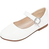PANDANINJIA Sarena Girls Dress Shoes Rhinestone Flower Girl Ballerina Ballet Flats Mary Jane Wedding Party School Shoes for Toddler Little Kid Big Kid