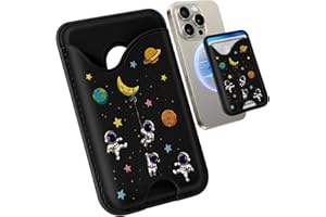 Toycamp Magnetic Phone Wallet - Card Holder Compatible with MagSafe Wallet Case RFID for Apple for iPhone 16 Pro Max/15/14/13/12 Series Mag Wallet Thin Slim Women Cute Girls Black Design, Astronaut