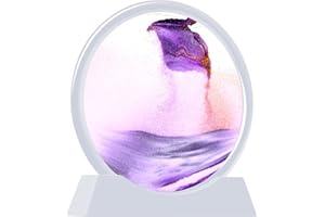 TKTM Liquid Motion Sandscape Round Moving Sand Art Sensory Toy Anxiety Fidget ADHD Relaxation Toy Home Office Desktop Decoration (White Frame, Purple, 7-in)