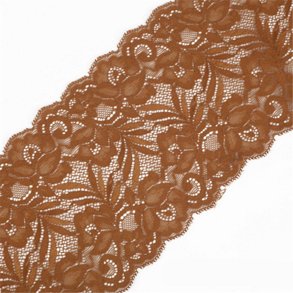 5 Yards Floral Lace Ribbon Stretch Tulle Lace Trim Elastic Webbing Fabric Width 15cm for DIY Jewelry Making Craft Clothes Accessories Gift Wrapping Wedding Party Decoration (Khaki)