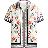 OYOANGLE Men's Short Sleeve Hawaiian Shirts Floral Button Down Shirt Summer Beach Tops