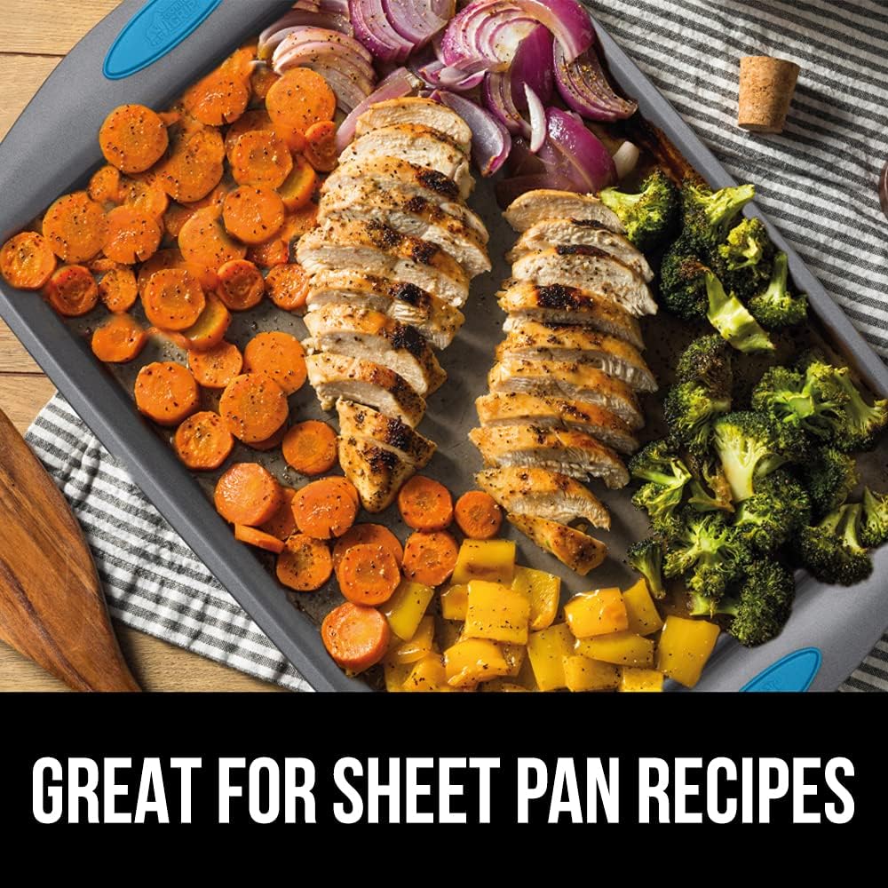 Gorilla Grip Bakeware Sets, Nonstick, Heavy Duty Carbon Steel, 4 Piece Kitchen Baking Set with Silicone Handles, 2 Large Size Cookie Sheets, 1 Medium Sized Oven Roaster Pan and 1 Loaf Pan, Aqua: Kitchen & Dining