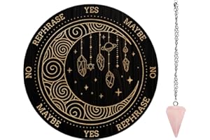 AHANDMAKER Pendulum Board Set, Wooden Dowsing Divination Board Metaphysical Message Board with Crystal Pendulum Necklace for Witchcraft Wiccan Altar Supplies Kit, Moon & Star & Diamond