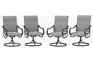 PHI VILLA Patio Swivel Dining Chairs Set of 4, Outdoor Chair with Textilene Mesh Fabric & Black Metal Frame for All Weather Outdoor Lawn Garden Poolside (Gray)