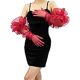 Super Puff Sheer Long Gloves Oversize Tulle Mesh Gloves for Cocktail Opera Party Gloves with Ruffle Long Sleeve