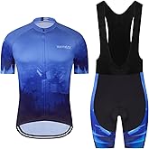 Men's Cycling Jersey Set Road Bike Shorts Sleeves Jersey Zipper Pokcet Bib Shorts with 20D Gel Pad Biking Clothing Sets