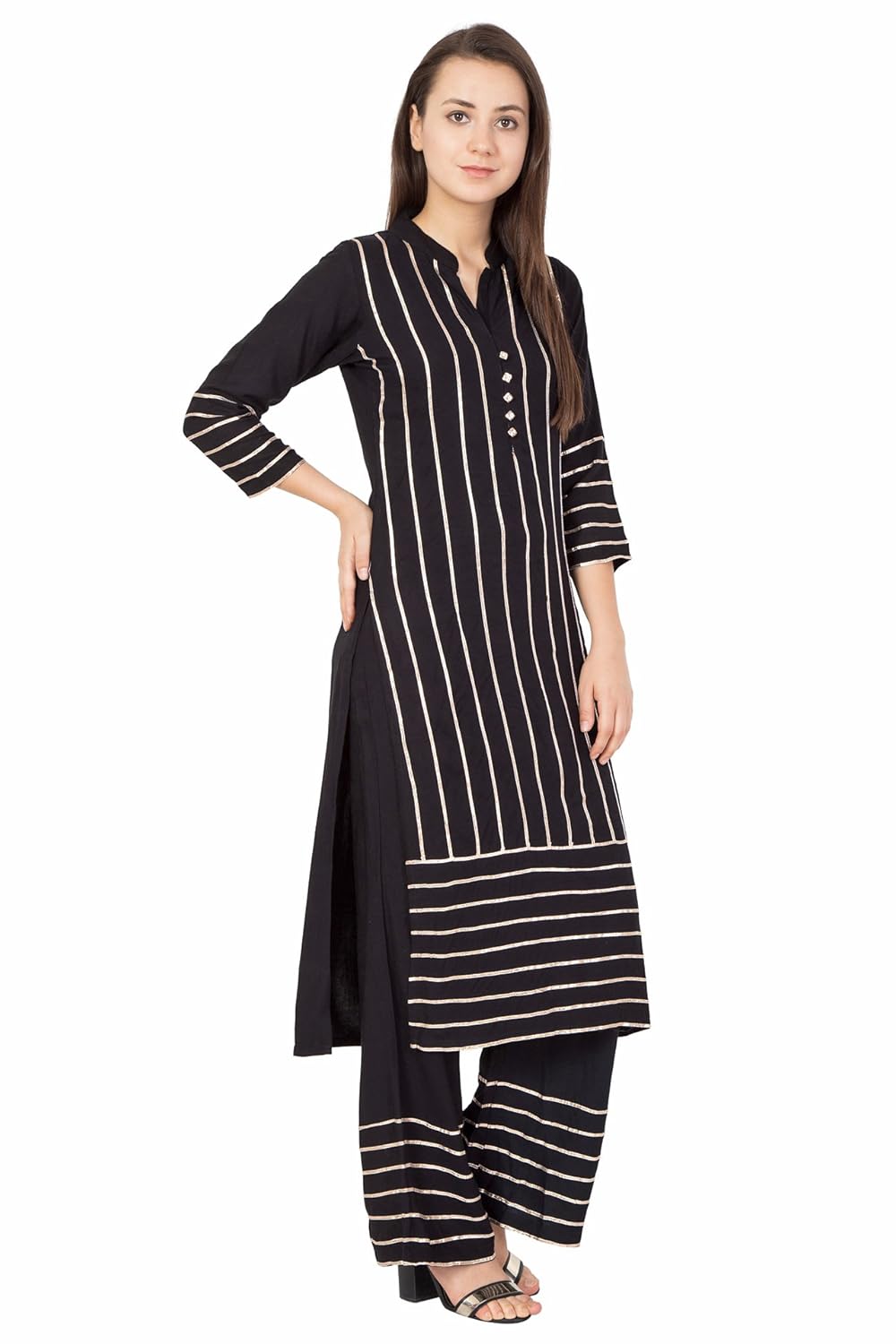 pinky pari band neck straight kurta with palazzo embellished gota work kurta