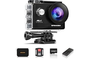 Apexcam 4K 60FPS 64MP EIS WiFi Action Camera with 64GB Memory Card Waterproof Underwater Camera 40M Sport Camera 2.0'LCD 2.4G Remote Control 2X1350mAh Batteries and Multiple accessorie