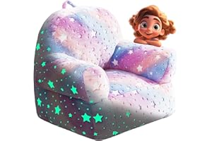 Hän Babos Kids Sofa, Glow in The Dark Kids Bean Bag Chair Toddler Chair Children's Plush Chair Mini Sofa Armrest Sofa for Children (Rainbow Star)