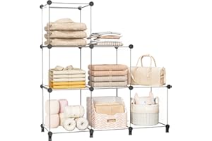 Neprock Closet Organizer, 6 Cube Closet Organizers and Storage, Portable Closet Storage Shelves for Yarn,Books,Clothes(Transparent White)