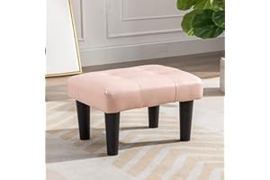 Durfii Small Footstool Ottoman, Faux Leather Wooden Foot Stool Ottoman, Perfect for Living Room, Bedroom, Entryway or Office Seating (Leather Pink,1PCS)