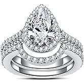 AnuClub Pear/Oval Cut Moissanite Wedding Rings Bridal Set 3CT Center Stone D Color VVS1 925 Sterling Silver Classic Engagement Promise Ring for Women with Certificate