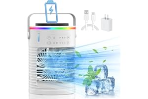 AZOIITO Portable Air Conditioners,Rechargeable Air Conditioner Fan with 6000mAh Battery,3 Speed Personal Evaporative Air Cooler with 3 Mist&3 Timer&Colors Light,Mini AC Cooling Fan for Bedroom,Camping