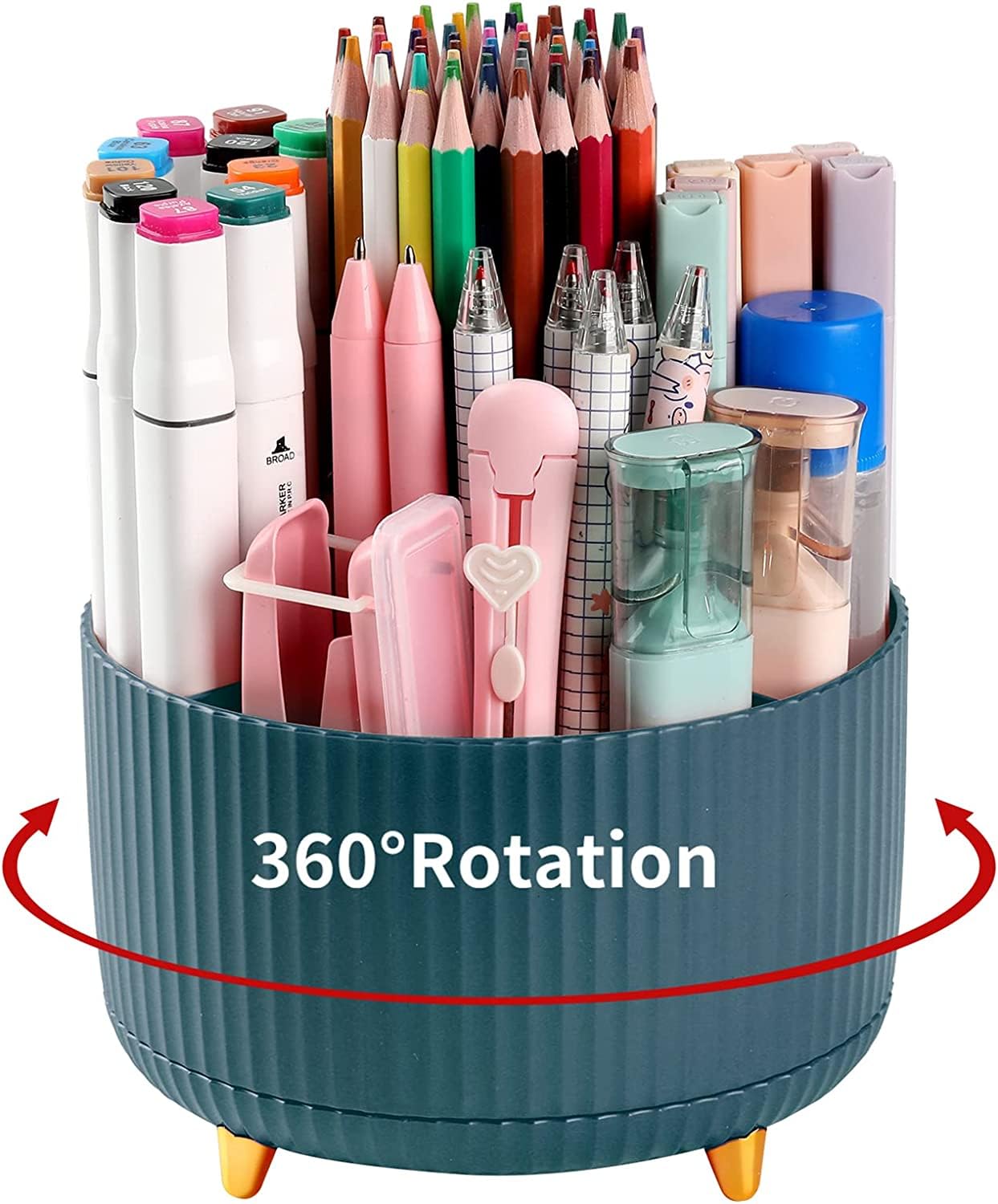 Pencil Pen Holder for Desk, 5 Slots 360°Degree Rotating Pencil Pen Organizers for Desk, Desktop Storage Stationery Supplies Organizer, Cute Pencil Cup Pot for Office, School, Home, Art Supply (Green) — image 1