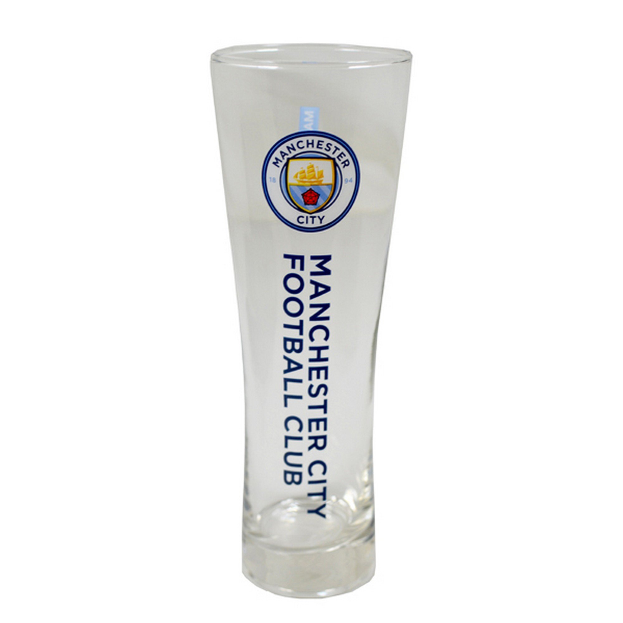 MANCHESTER CITY FC Official Wordmark Football Crest Design Peroni Pint Glass (One Size) (Clear)