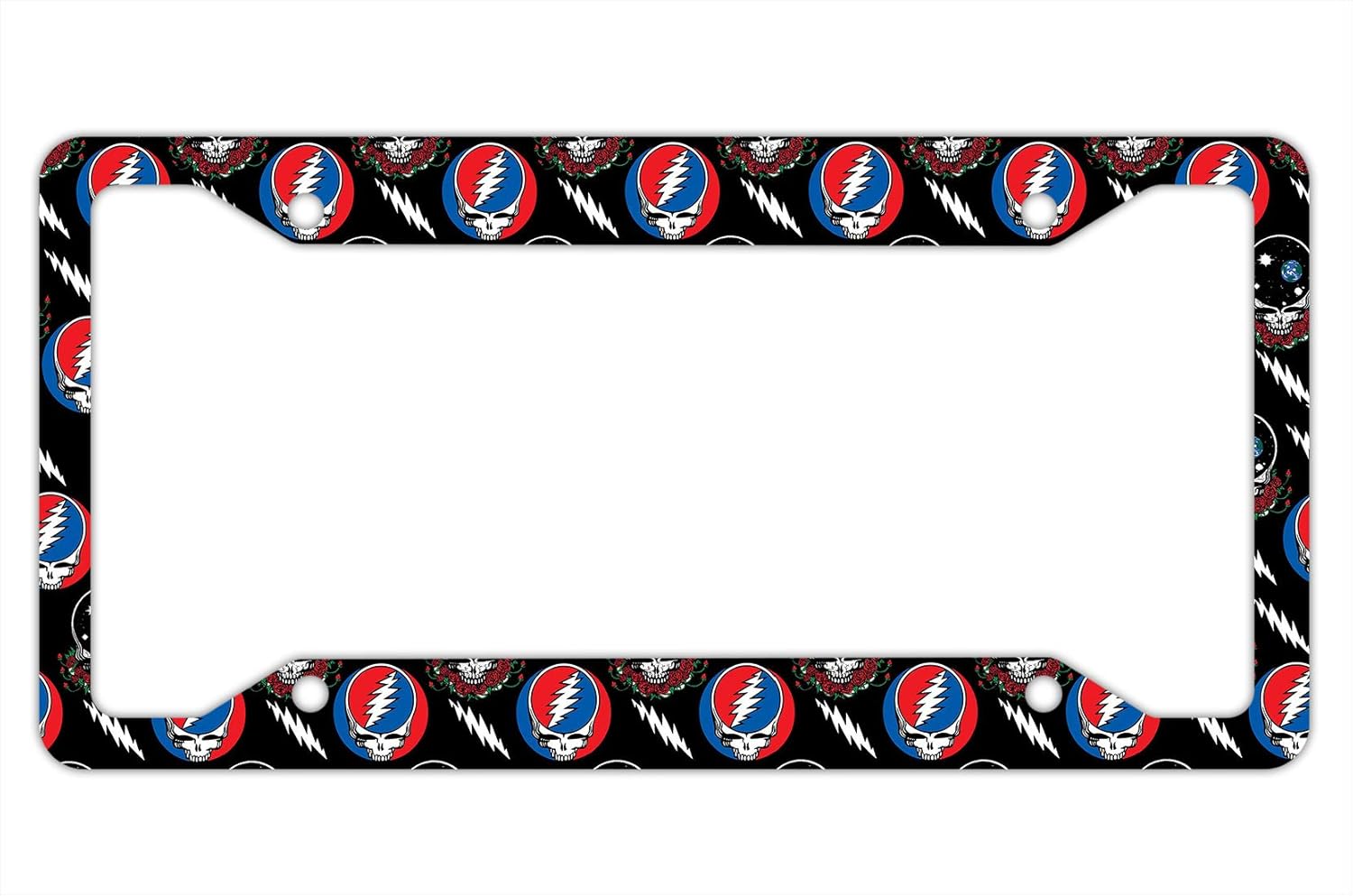 KUMI Grateful Cool Dead License Plate Frame Skull Dead Car Tag Dance Bear Car Plates Tags 4holes with Screws for Fans Women Men