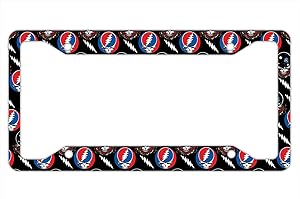 KUMI Grateful Cool Dead License Plate Frame Skull Dead Car Tag Dance Bear Car Plates Tags 4holes with Screws for Fans Women Men