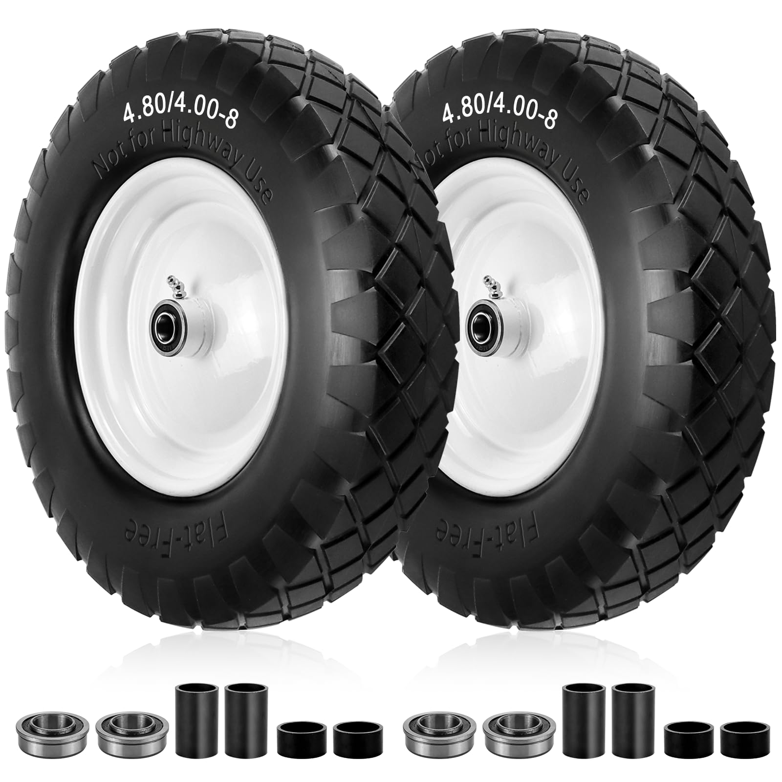 Photo 1 of 4.80/4.00-8 Flat Free Tire and Wheel- 16" Flat-Free Solid Wheelbarrow Tires with 5/8" & 3/4" Bearings, 3"-7" Centered Hub by Cenipar Universal Fit for Wheelbarrow,Hand Truck,Garden Trailer,Trolley