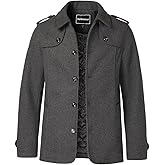 Harbrosrce Men's Trench Coat Wool Blend Pea Coat Warm Winter Quilted Lined Jacket Single Breasted Overcoat