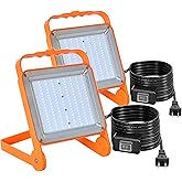SETEN No Burn Risk 50W LED Work Light 2-Pack,8,000LM 5000K Daylight | IP65 Waterproof,10ft Heavy Duty Cord, Adjustable Flood Lights for Workshop,Garage, Construction,110-277V