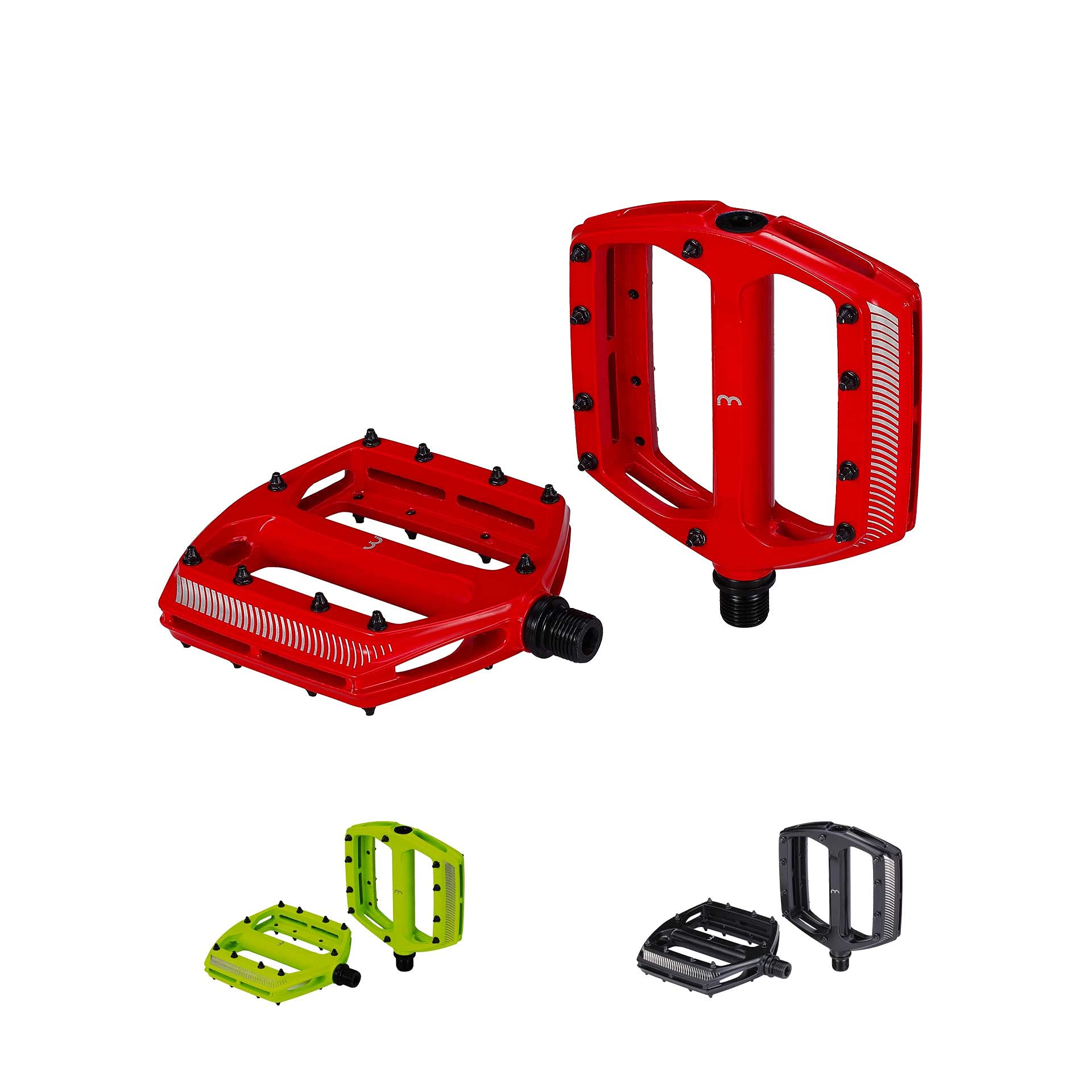BBB Cycling Mountain Bike Pedals Flat 9/16" I MTB Pedals With Removable Grip Pins And Large Aluminium Platform I Black/Red/Neon I CoolRide BPD-36