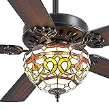 BYKISTOK 52" Black Ceiling Fans with Glass Shade