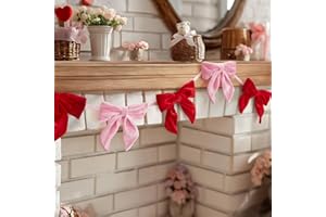 ORIENTAL CHERRY Valentines Day Decorations - 6.5 Ft Pink and Red Velvet Bow Garland - Valentines Day Decor for Home Party Office - Coquette Room Decor for Tree Door Table Wall Window Mantel