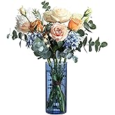 ComSaf Glass Cylinder Vases, Bud Vase for Centerpieces, 8 Inch Tall Ribbed Vase Hurricane Floating Candle Holder, Decorative Flower Vases for Wedding Reception, Home Decor, Housewarming Gift (Blue)