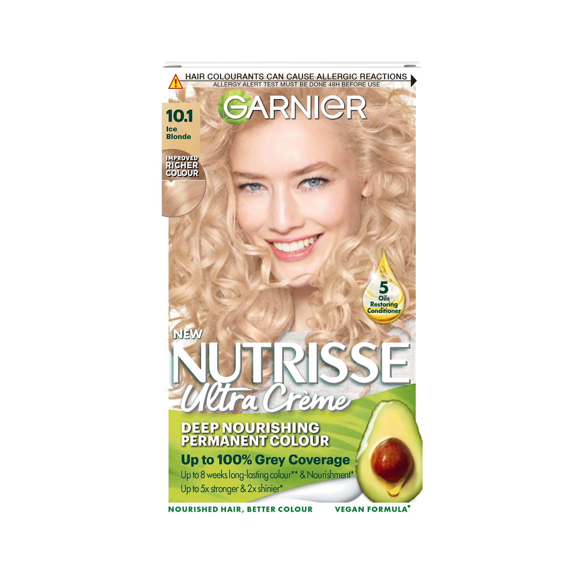 Garnier Nutrisse 10.1 Ice Blonde Permanent Hair Dye, Radiant 8-Week Long Lasting Colour, Up to 100% Grey Coverage, Nourishing Vegan Formula with 5 Fruit Oils for 5x Stronger & 2x Shinier Hair — image 1