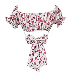 COOUFE Women's Crop Tops Ruffle Short Sleeve Tie