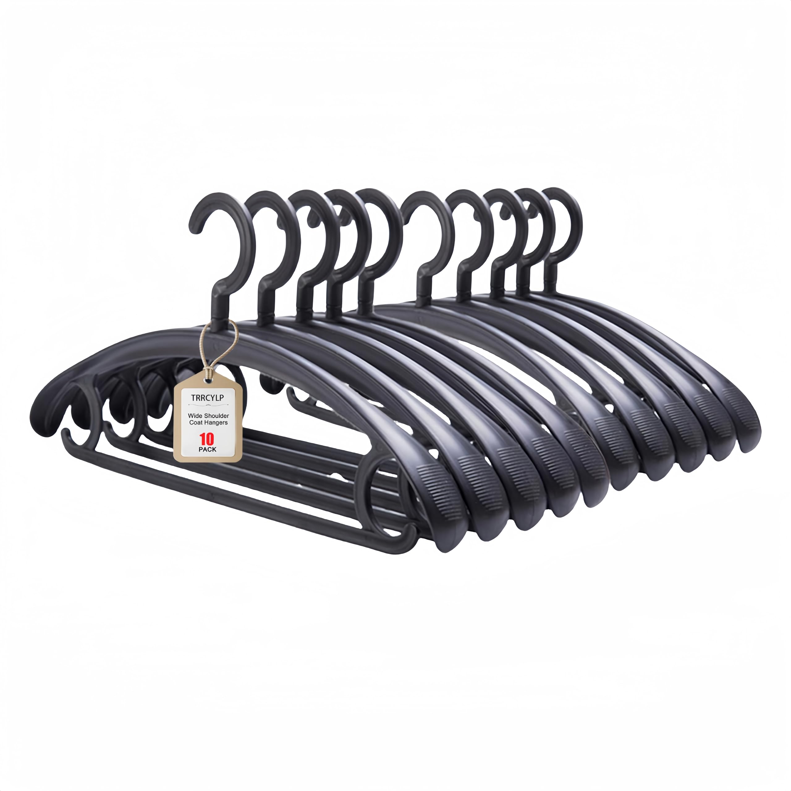 Trrcylp 10 Pack Heavy Duty Plastic Hangers 25 lb Capacity Swivel Hook Clothes Hanger Wide Shoulder Non Slip Thick Coat Hanger (Black)