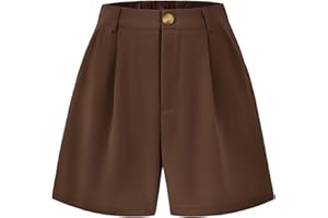 KIRUNDO Shorts for Women Dressy Casual Summer Elastic Waist in The Back Pleated Wide Leg Tailored Work Trouser Shorts