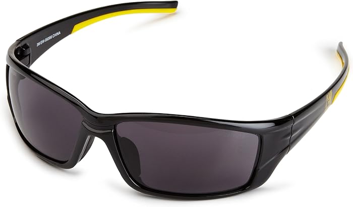 3M Holmes Workwear Safety Eyewear, Black Frame, Yellow Accented Temples, Dark Lens, Carrying Bag
