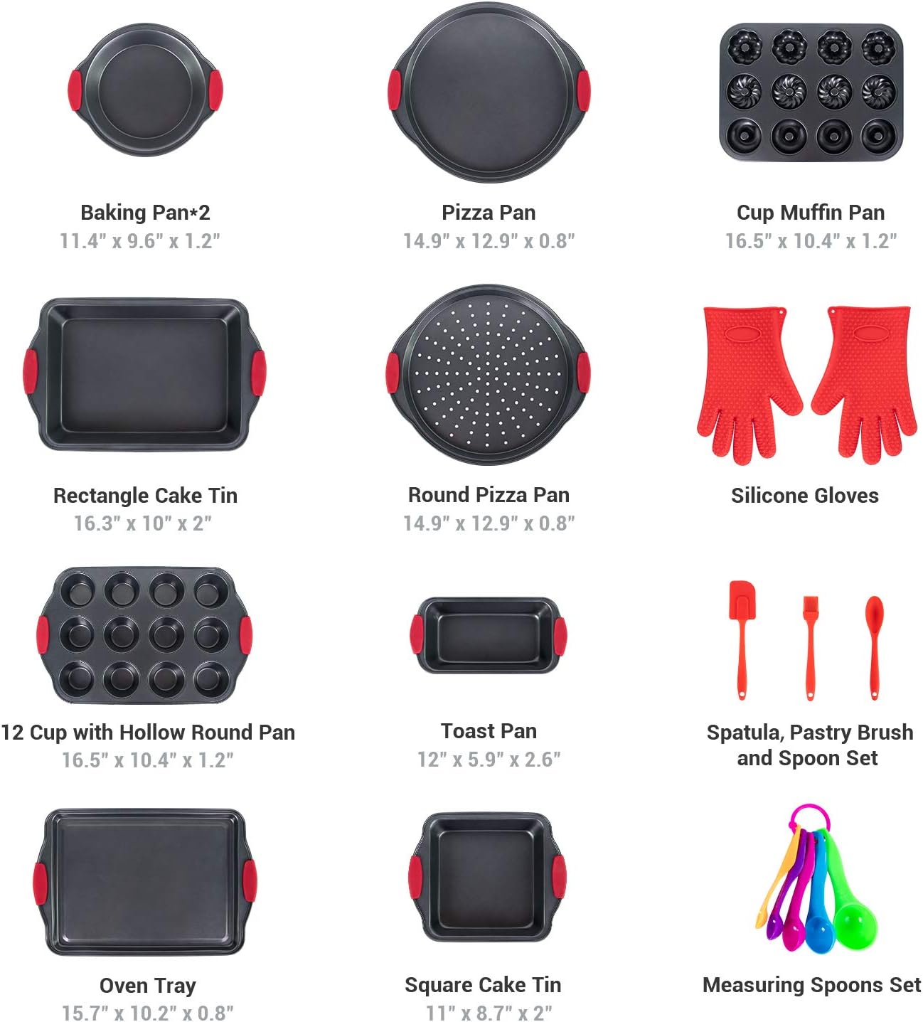 Nonstick Bakeware Set with Grips includes Nonstick Cake Pans/Muffin Pan/Cupcake Pan, Baking Pan Set with Red Handle, Carbon Steel (20PCS): Kitchen & Dining