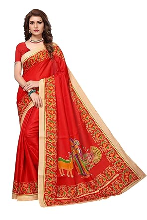 AKSHAR STORE Kalamkari Sarees For Womens Soft Art Khadi Silk Saree With Blouse Piece