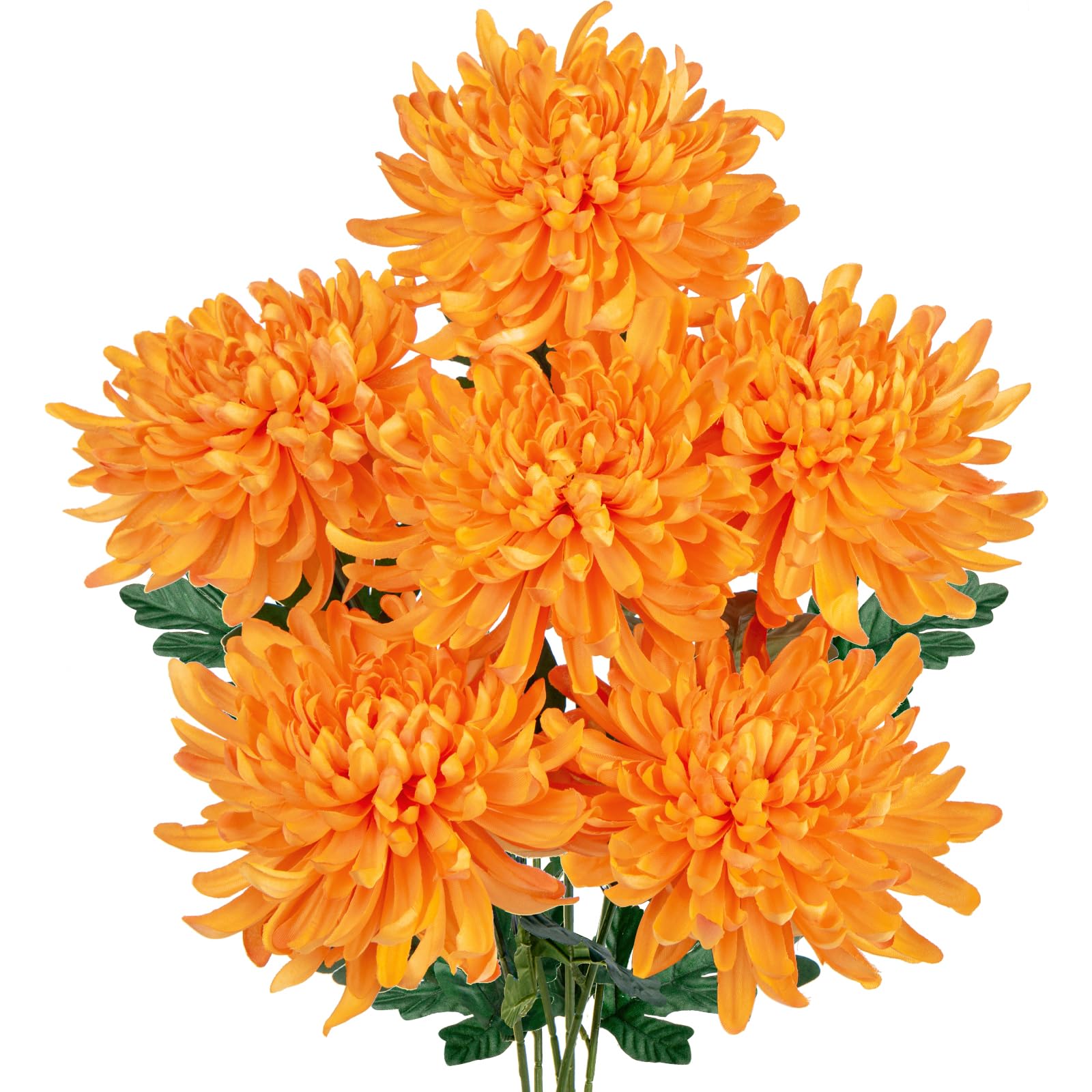6'' Large Artificial Chrysanthemum Flowers with 25.6'' Long Stem, 6 pcs Orange Fake Silk Flowers Faux Spider Mums for Home Decor, Bridal, Wedding, Party, Floral Arrangement, Autumn Decorations