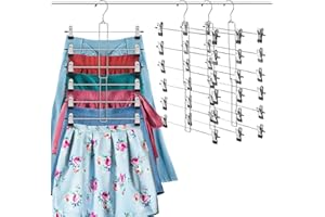 Tosnail 4 Pack 6 Tiers Foldable Steel Skirt Pants Clothes Hangers with Non-Slip Clips, Chrome Swivel Hook, Heavy Duty Jeans H