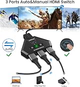 VWRHar 4K HDMI Switch 3-Port Splitter with 50cm Cable 18Gbps HDR 3D view 3