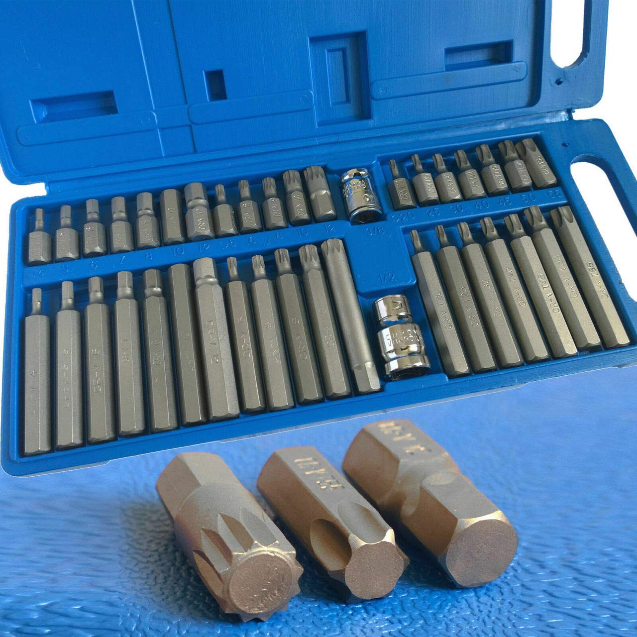 Toolzone 40Pc Hex/Torx/Spline Bits in Case - 4, 5, 6, 7, 8, 10 and 12mm - T20, T25, T30, T40, T45, T50, T55