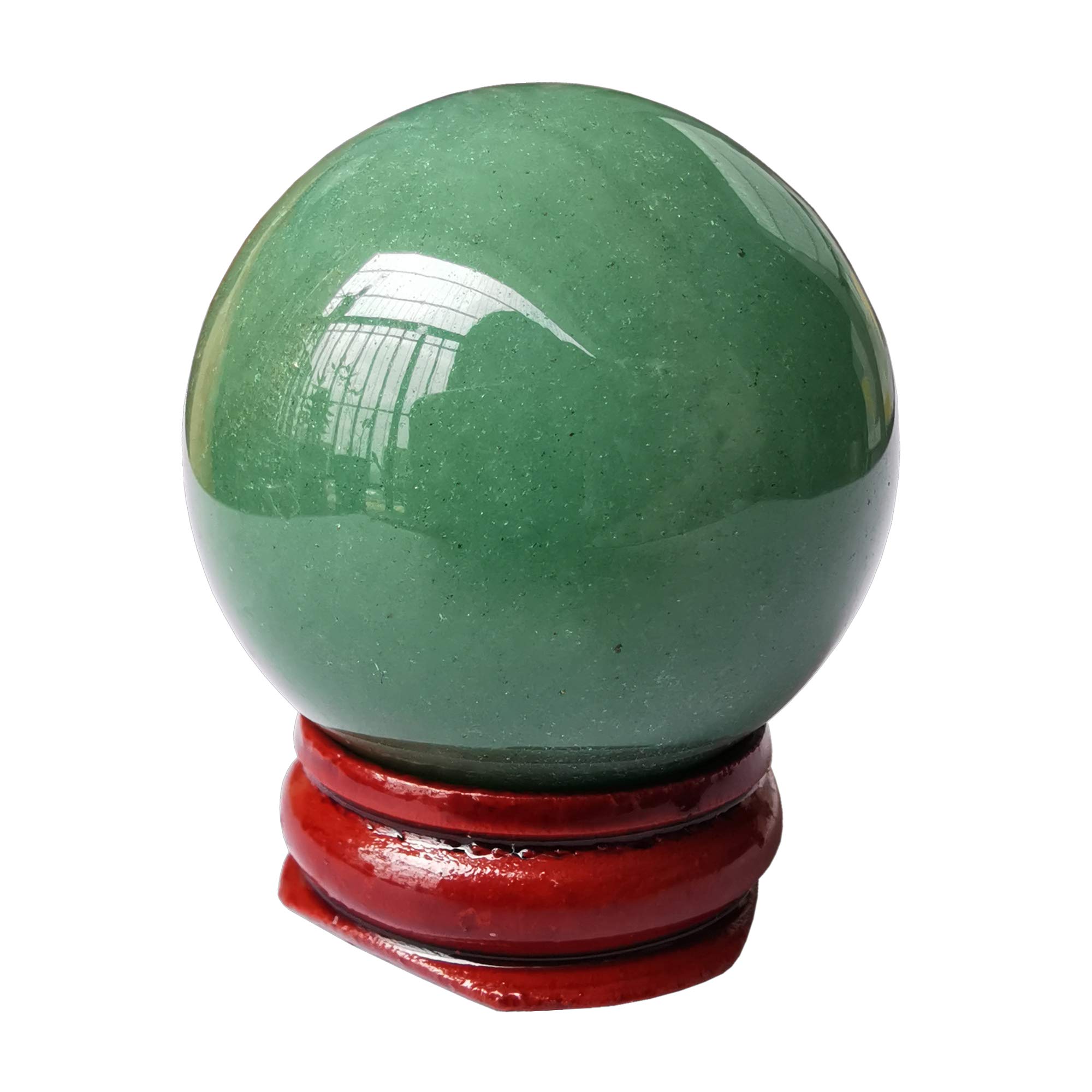 Manekieko 40mm Green Aventurine Healing Crystal Divination Sphere Sculpture Figurine Gemstone Ball,Feng Shui Chakra Aura Home Desk Decor Decorative Collection,With Wooden Stand