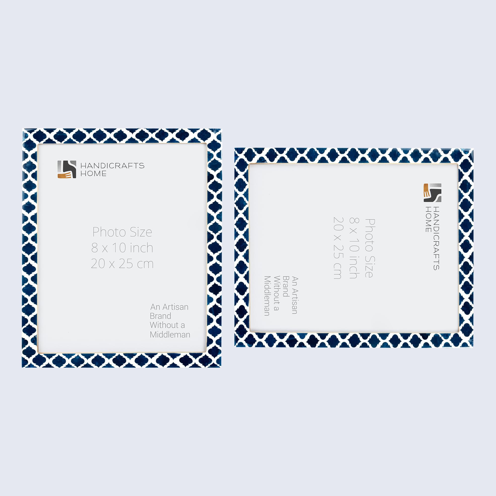 Handicrafts Home Blue & White Vintage Photo Frames for Wall or Tabletop Display, 8x10 Picture Frame Set of 2,Boho Farmhouse Gallery Wall Frame Set, Artisan Handmade Home Decor, Handmade Moroccan Frame