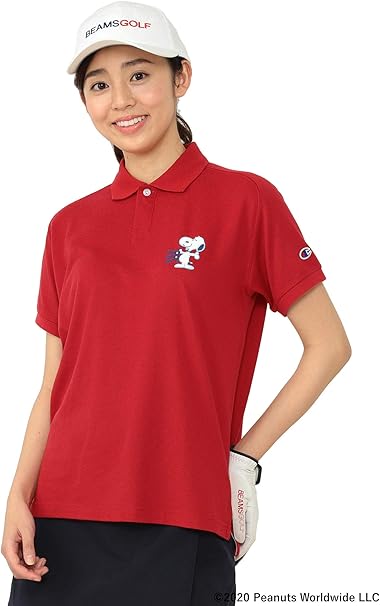 Amazon ビームスゴルフ Beams Golf ポロシャツ Women Champion Snoopy Beams Golf 別注 ビッグハット ポロシャツ レディース Red M ゴルフシャツ 通販