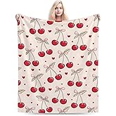 Ultra Soft Cute Cherry Blanket Flannel Throw Blanket Decor Bedding Suitable for Travel Camping Living Room Sofa Bedroom Decoration Gifts (Cherry Blanket, 50inx40in)