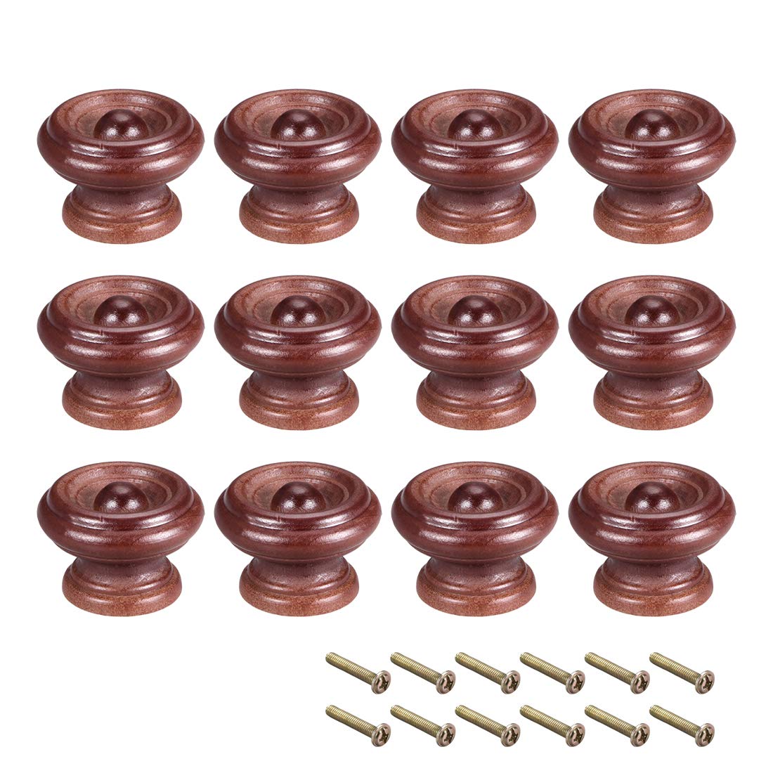 sourcing map Round Wood Knobs,12Pcs 37mm Dia Cabinet Furniture Kitchen Pulls Handles for Dresser Drawer Wardrobe, Dark Red