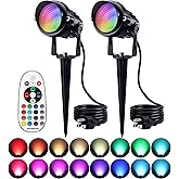 SUNVIE RGB Spot Lights Outdoor 12W LED Color Changing Landscape Lights with Remote Control 120V RGBW Landscape Lighting Waterproof Outdoor Spotlight for Yard Garden Patio Lawn Decorative, 2 Pack