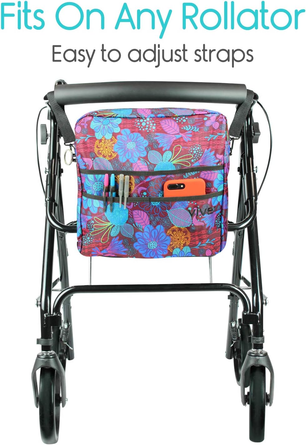 Vive Rollator Bag - Universal Travel Tote for Carrying Accessories on Wheelchair, Rolling Walkers & Transport Chairs - Lightweight Laptop Basket for Handicap, Disabled Medical Mobility Aid Pouch: Health & Personal Care
