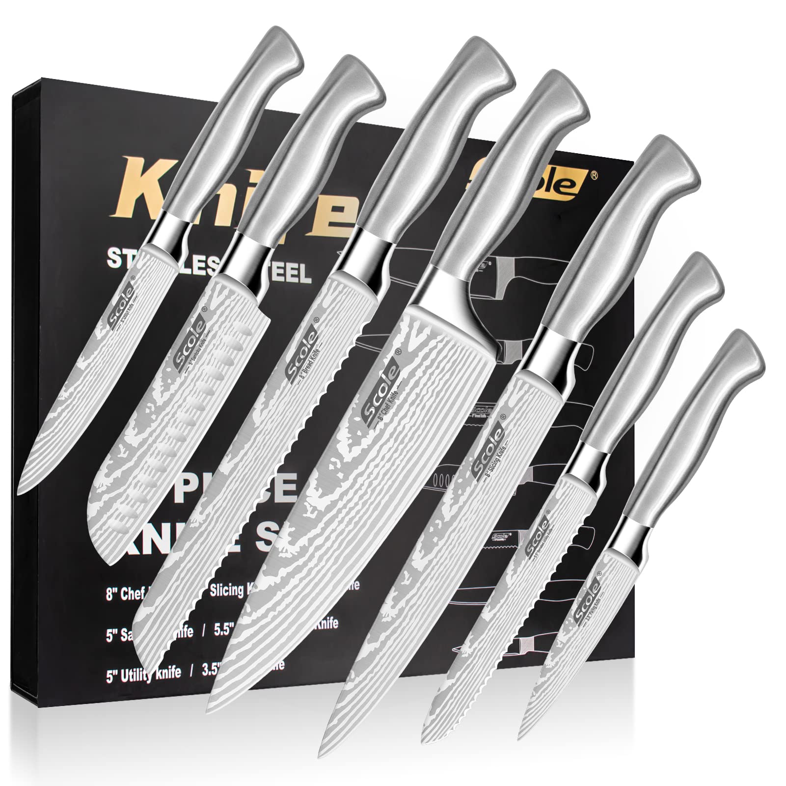 Ultrasharp Kitchen SCOLE® Chef Knife Ultra Sharp Kitchen Knife Set 7-Piece, Premium German ...