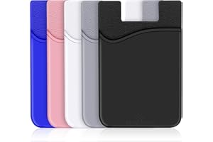 SHANSHUI Card Holder for Phone, Adhesive Phone Wallet Credit ID Business Card Holder Silicone Pocket Stick on Compatible with iPhone & All Smartphones 5 Pack
