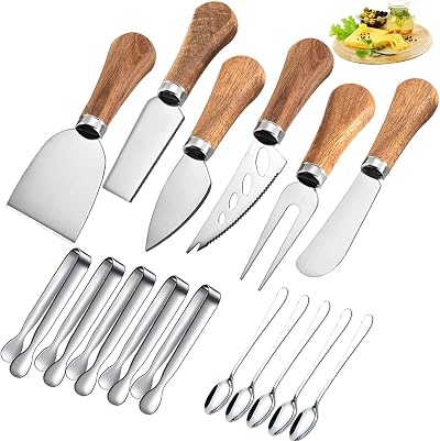 YUANQIAN 21Pcs Cheese Knife Set with Wooden Handles for Parties & Weddings